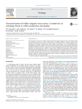 Characterization of Coffee Ringspot Virus-Lavras: a Model for an Emerging Threat to Coffee Production and Quality