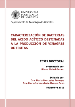 Caracterización De Bacterias Del Ácido Acético Destinadas a La Producción De Vinagres De Frutas