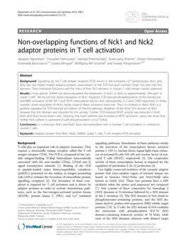 Non-Overlapping Functions of Nck1 and Nck2 Adaptor Proteins in T Cell