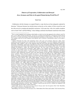 Patterns of Cooperation, Collaboration and Betrayal: Jews, Germans and Poles in Occupied Poland During World War II1