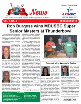 DECEMBER 2018 Ron Burgess Wins MDUSBC Super Senior Masters at Thunderbowl Ronald Burgess of Westland Won to Burgess