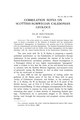 Correlation Notes on Scottish-Norwegian Caledonian Geology