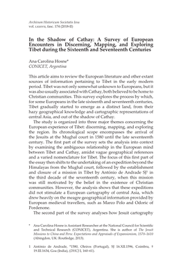 In the Shadow of Cathay: a Survey of European Encounters in Discerning, Mapping, and Exploring Tibet During the Sixteenth and Seventeenth Centuries