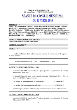 Seance Du Conseil Municipal Du 13.04.2015