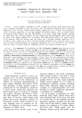 Landslides Triggered by Hurricane Hugo in Eastern Puerto Rico, September 1989