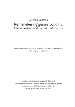 Remembering Genius Londinii: London Writers and the Spirit of the City