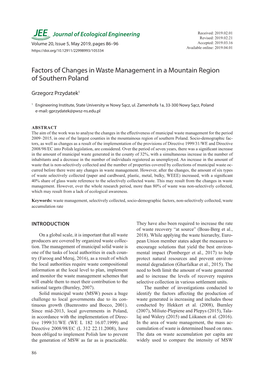 Factors of Changes in Waste Management in a Mountain Region of Southern Poland