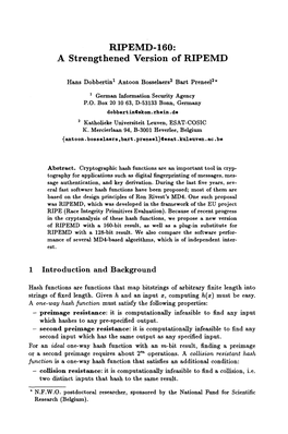 RIPEMD-160: a Strengthened Version of RIPEMD