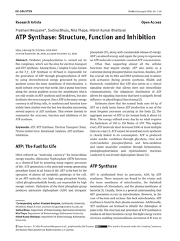 ATP Synthase: Structure,Abstract: Functionlet F Denote a Eld and and Let Inhibitionv Denote a Vector Space Over F with Nite Positive Dimension