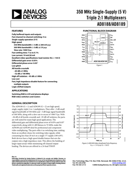 AD8188/AD8189 350 Mhz Single-Supply (5 V)