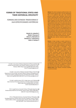 Forms of Traditional States and Their Historical