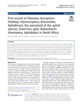 First Record of Diaeretus Leucopterus (Haliday)