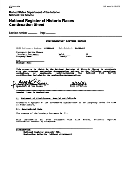 National Register of Historic Places Continuation Sheet