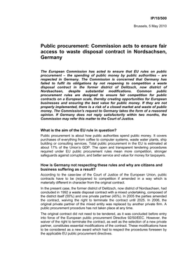 Public Procurement: Commission Acts to Ensure Fair Access to Waste Disposal Contract in Nordsachsen, Germany