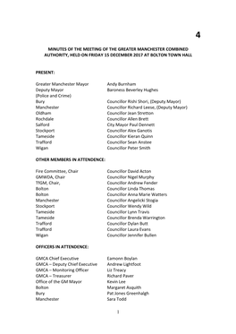 Minutes of the Meeting of the Greater Manchester Combined Authority, Held on Friday 15 December 2017 at Bolton Town Hall