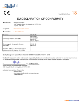 Eu Declaration of Conformity