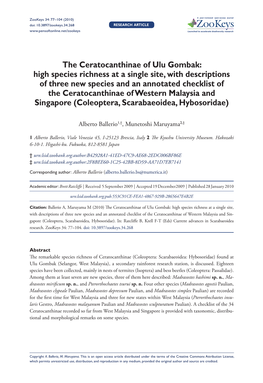 The Ceratocanthinae of Ulu Gombak: High Species Richness at a Single