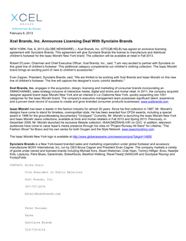 Xcel Brands, Inc. Announces Licensing Deal with Synclaire Brands