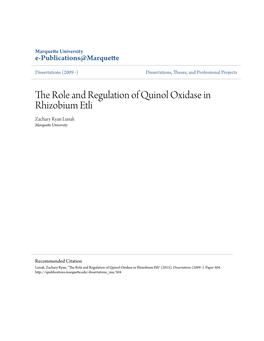 The Role and Regulation of Quinol Oxidase in Rhizobium Etli Zachary Ryan Lunak Marquette University