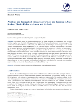 Problems and Prospects of Himalayan Farmers and Farming: a Case Study of District Kishtwar, Jammu and Kashmir