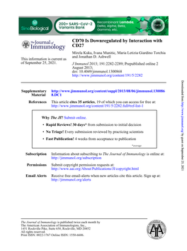 CD27 CD70 Is Downregulated by Interaction With