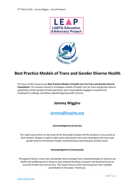 To Investigate Models of Health Service Delivery to Transgender and Gender Diverse Populations