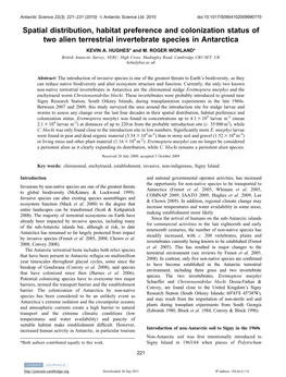 Spatial Distribution, Habitat Preference and Colonization Status of Two Alien Terrestrial Invertebrate Species in Antarctica KEVIN A