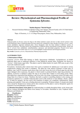 Phytochemical and Pharmacological Profile of Gymnema Sylvestre