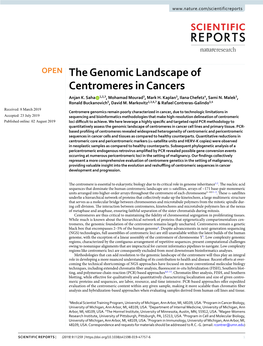 The Genomic Landscape of Centromeres in Cancers Anjan K