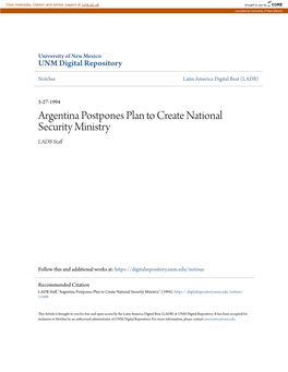 Argentina Postpones Plan to Create National Security Ministry LADB Staff