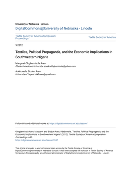 Textiles, Political Propaganda, and the Economic Implications in Southwestern Nigeria