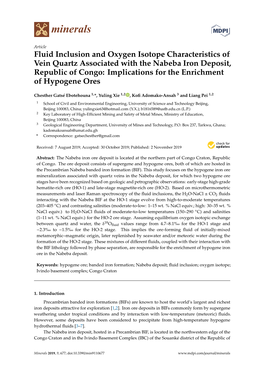 Fluid Inclusion and Oxygen Isotope Characteristics of Vein Quartz Associated with the Nabeba Iron Deposit, Republic of Congo: Implications for the Enrichment of Hypogene Ores