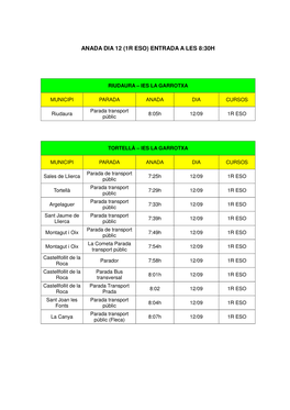 Anada Dia 12 (1R Eso) Entrada a Les 8:30H