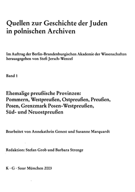 Quellen Zur Geschichte Der Juden in Polnischen Archiven