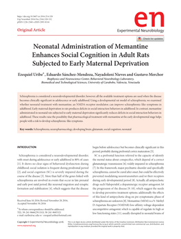 Neonatal Administration of Memantine Enhances Social Cognition in Adult Rats Subjected to Early Maternal Deprivation