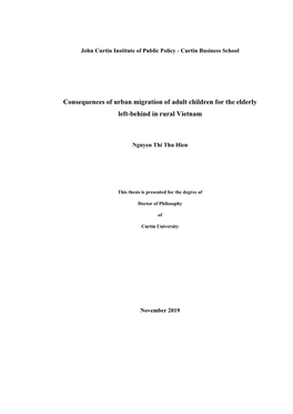 Consequences of Urban Migration of Adult Children for the Elderly Left-Behind in Rural Vietnam