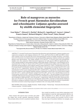 Role of Mangroves As Nurseries for French Grunt Haemulon Flavolineatum and Schoolmaster Lutjanus Apodus Assessed by Otolith Elemental Fingerprints