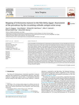 Mapping of Schistosoma Mansoni in the Nile Delta, Egypt: Assessment