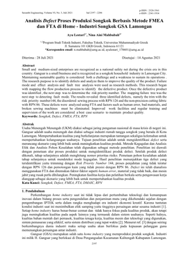 Analisis Defect Proses Produksi Songkok Berbasis Metode FMEA Dan FTA Di Home - Industri Songkok GSA Lamongan