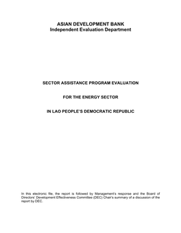 Energy Sector in the Lao People's Democratic Republic