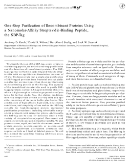 One-Step Purification of Recombinant Proteins Using a Nanomolar-Affinity Streptavidin-Binding Peptide, the SBP-Tag