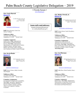 Palm Beach County Legislative Delegation – 2019 ▪ Florida Senate ▪ ______ Sen