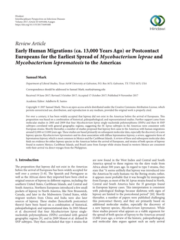 Early Human Migrations (Ca. 13000 Years Ago) Or Postcontact