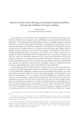 Il Furioso All'isola Di San Domingo, De Gaetano Donizetti (1833) O La Locura De Cardenio En La Opera Italiana