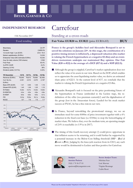 Carrefour 15Th November 2017 Standing at a Cross-Roads Food Retailing Fair Value EUR20 Vs