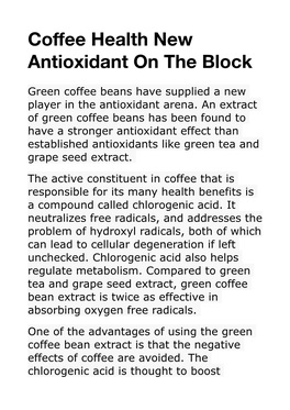 Coffee Health New Antioxidant on the Block