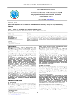 Research Article Pharmacognostical Studies on Butea Monosperma (Lam.) Taub (Faboideae) Flower