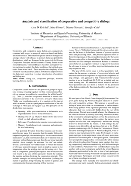 Analysis and Classification of Cooperative and Competitive Dialogs