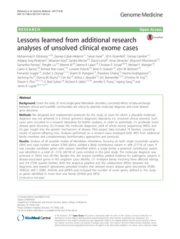 Lessons Learned from Additional Research Analyses of Unsolved Clinical Exome Cases Mohammad K