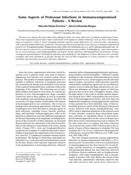 Some Aspects of Protozoan Infections in Immunocompromised Patients - a Review Marcelo Simão Ferreira/+, Aércio Sebastião Borges